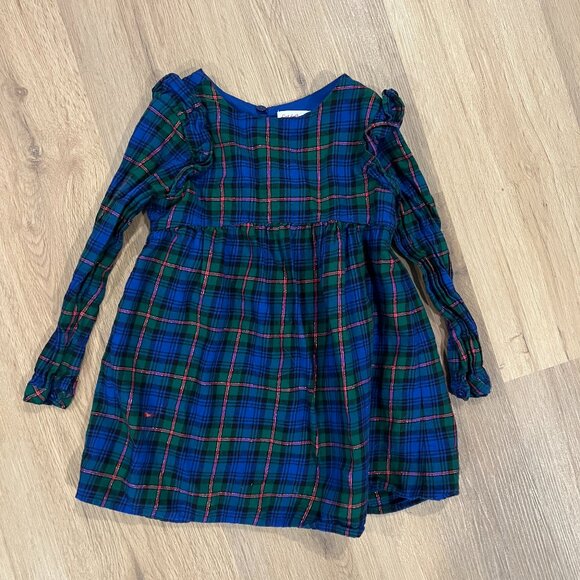 Cat & Jack Blue Green Red Plaid Christmas Church Long Sleeve Dress Size 4T - Picture 2 of 5